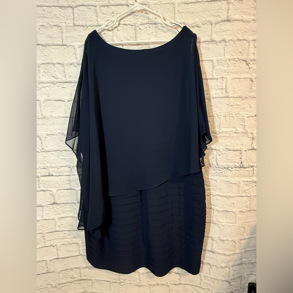Adriana Papell Elegant Navy Blue Layered Dress, sz 22W - Picture 3 of 6